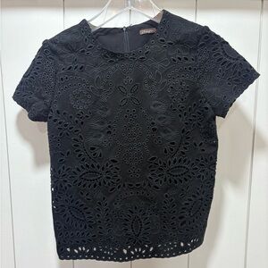 J McLaughlin black embroidered  eyelet top size XS